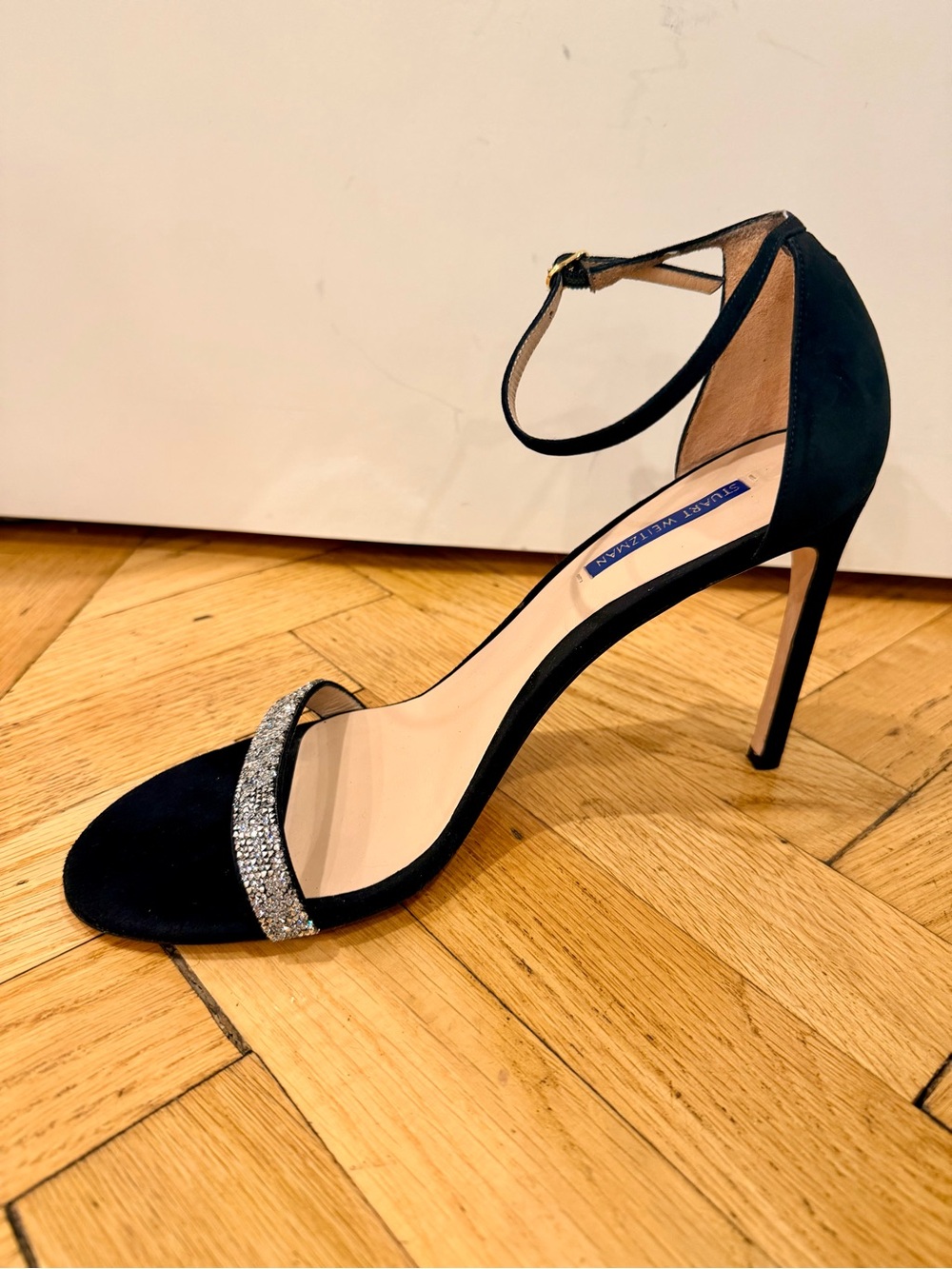 Stuart Weitzman Nudistsong Crystal Suede Ankle Strap Sandals 11.5
